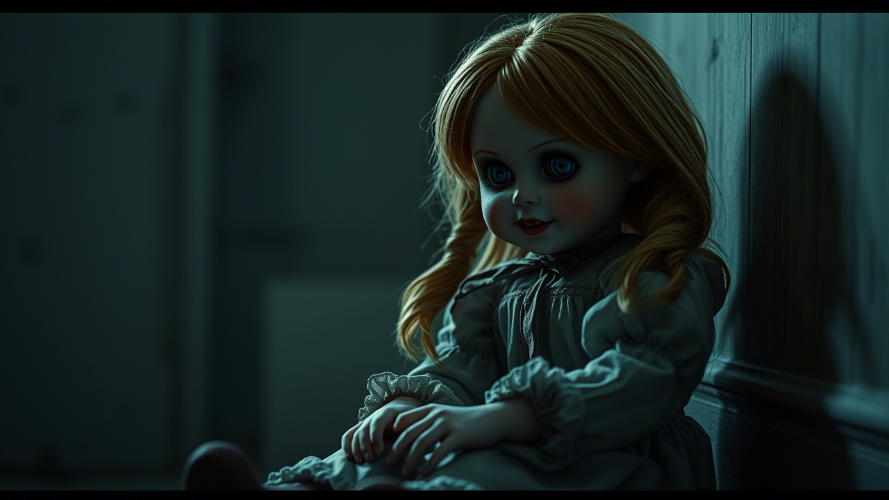 Annabelle doll in a glass case surrounded by paranormal experts during the 2025 tour