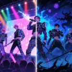 K-pop demon hunters perform with supernatural powers in vibrant animated style