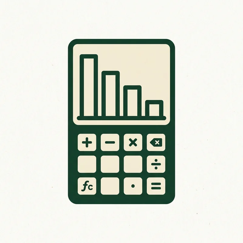 Calculator icon with a descending cost bar chart on its display
