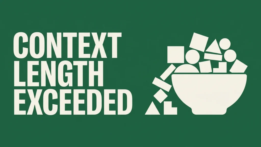 Title card reading CONTEXT LENGTH EXCEEDED beside a bowl overflowing with shapes